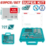 Juego de dados TOTAL 69 piezas 1/4" DR