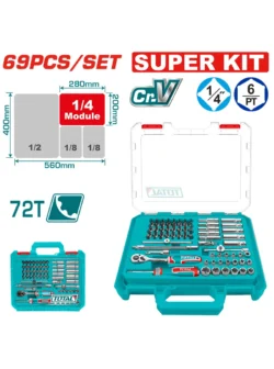 Juego de dados TOTAL 69 piezas 1/4" DR