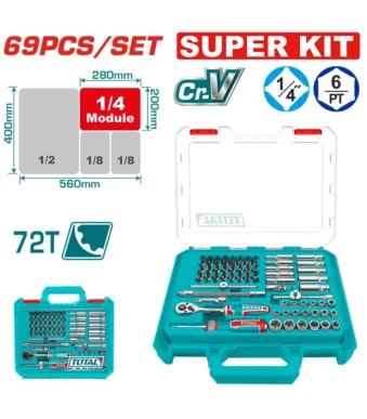 Juego de dados TOTAL 69 piezas 1/4" DR