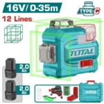Nivel láser verde TOTAL 16V con una línea horizontal y dos líneas verticales de 360