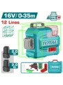 Nivel láser verde TOTAL 16V con una línea horizontal y dos líneas verticales de 360
