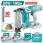 Puntilladora inalámbrica TOTAL 20V F15-F50 con motor sin escobillas para trabajos en madera