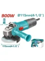 Pulidora angular TOTAL de 900W con disco de 4-1/2" y velocidad de 12000 rpm