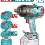 Llave de impacto inalámbrica TOTAL 42V con cuadrado de accionamiento de 3/4" y torque de 1360 Nm.