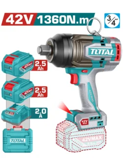 Llave de impacto inalámbrica TOTAL 42V con cuadrado de accionamiento de 3/4" y torque de 1360 Nm.
