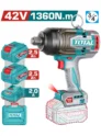 Llave de impacto inalámbrica TOTAL 42V con cuadrado de accionamiento de 3/4" y torque de 1360 Nm.