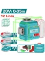 Nivel láser verde TOTAL 20V con una línea horizontal y dos líneas verticales de 360°