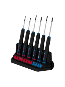 Juego de destornilladores tipo joyero Bosch de 6 piezas con puntas Phillips y planas para trabajos de precisión.