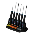 Juego de destornilladores tipo joyero Bosch de 6 piezas con puntas Torx, Torx de seguridad y Bristol para trabajos de precisión.