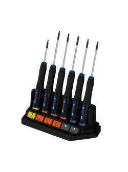 Juego de destornilladores tipo joyero Bosch de 6 piezas con puntas Torx, Torx de seguridad y Bristol para trabajos de precisión.