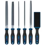 Juego de limas para metal Bosch de 8 pulgadas con 5 piezas para desbaste, acabado y conformado de superficies metálicas.