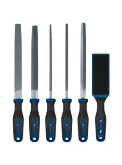 Juego de limas para metal Bosch de 8 pulgadas con 5 piezas para desbaste, acabado y conformado de superficies metálicas.