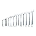 Juego de llaves combinadas Bosch de 15 piezas con medidas de 6 a 21 mm para ajuste y desajuste de tuercas y tornillos.