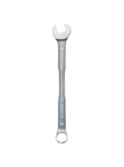 Llave combinada Bosch de 10 mm con extremo de boca y estrella para ajuste y desajuste de tuercas y tornillos.