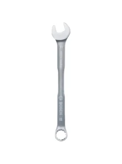 Llave combinada Bosch de 11 mm con extremo de boca y estrella para ajuste y desajuste de tuercas y tornillos.