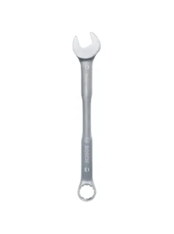 Llave combinada Bosch de 13 mm con extremo de boca y estrella para ajuste y desajuste de tuercas y tornillos.