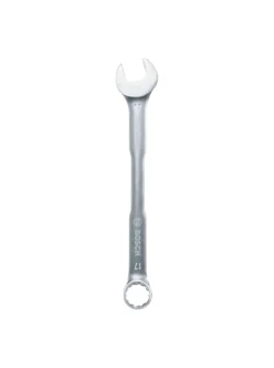 Llave combinada Bosch de 17 mm con extremo de boca y estrella para ajuste y desajuste de tuercas y tornillos.