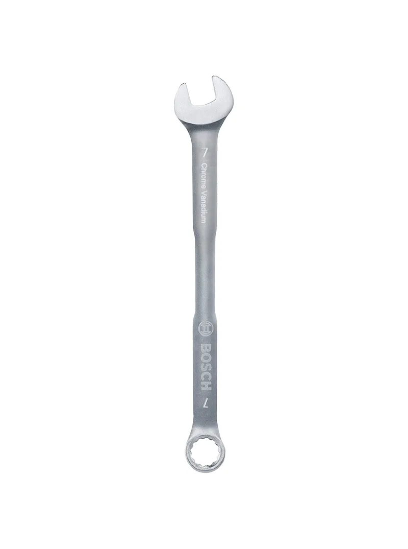 Llave combinada 7 mm BoschLlave combinada Bosch de 7 mm con extremo de boca y estrella para ajuste y desajuste de tuercas y tornillos. Llave combinada Bosch de 7 mm con extremo de boca y estrella para ajuste y desajuste de tuercas y tornillos.