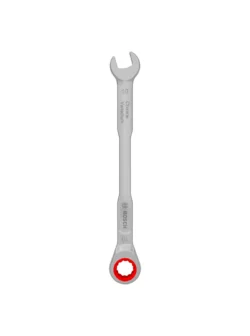 Llave combinada tipo rachet Bosch de 10 mm con extremo de boca y estrella de trinquete para ajuste y desajuste de tuercas y tornillos.