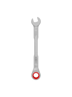 Llave combinada tipo rachet Bosch de 13 mm con extremo de boca y estrella de trinquete para ajuste y desajuste de tuercas y tornillos.
