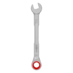 Llave combinada tipo rachet Bosch de 17 mm con extremo de boca y estrella de trinquete para ajuste y desajuste de tuercas y tornillos.