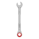 Llave combinada tipo rachet Bosch de 19 mm con extremo de boca y estrella de trinquete para ajuste y desajuste de tuercas y tornillos.