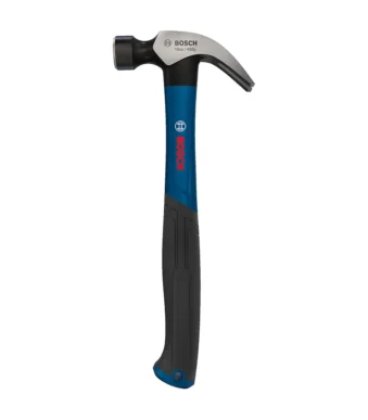 Martillo de uña Bosch de 16 onzas con mango ergonómico para clavar y extraer clavos en trabajos de construcción y carpintería.