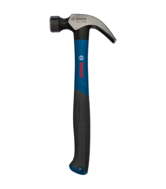 Martillo de uña Bosch de 20 onzas con mango ergonómico para clavar y extraer clavos en trabajos de construcción y carpintería.