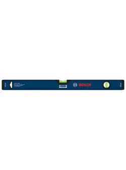 Nivel de burbuja Bosch de 60 cm y 24 pulgadas para verificar nivelación horizontal, vertical y alineación en trabajos de construcción.