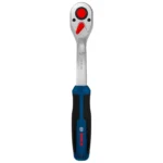 Rachet reversible Bosch de 1/2 pulgada con mecanismo de 72 dientes para ajuste y desajuste de tuercas y tornillos.