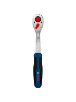 Rachet reversible Bosch de 1/2 pulgada con mecanismo de 72 dientes para ajuste y desajuste de tuercas y tornillos.