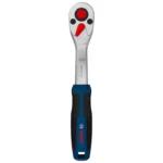 Rachet reversible Bosch de 1/4 pulgada con mecanismo de 72 dientes para ajuste y desajuste de tuercas y tornillos.
