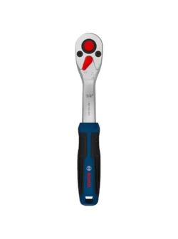 Rachet reversible Bosch de 1/4 pulgada con mecanismo de 72 dientes para ajuste y desajuste de tuercas y tornillos.
