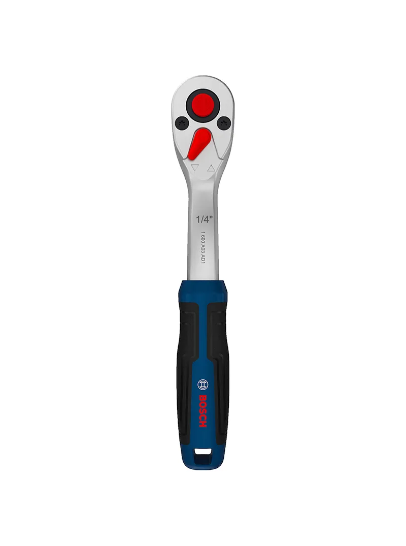 Rachet reversible 72 dientes 1/4" Bosch Rachet reversible Bosch de 1/4 pulgada con mecanismo de 72 dientes para ajuste y desajuste de tuercas y tornillos.