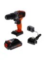 Taladro inalámbrico Black + Decker BCD704C1-B3 de 20V con batería y cargador para perforación y atornillado.