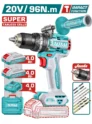 Taladro percutor inalámbrico de 20 V con motor sin escobillas, torque máximo de 96 Nm y mandril de 13 mm
