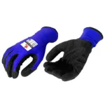 Guantes de poliéster azul con recubrimiento en látex negro talla 8 Boyuan BG184B-8 x 6 pares.