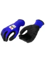 Guantes de poliéster azul con recubrimiento en látex negro talla 8 Boyuan BG184B-8 x 6 pares.