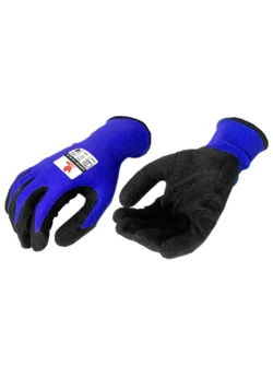 Guantes de poliéster azul recubiertos en látex talla 9 Boyuan BG184B-9 x 6 pares.