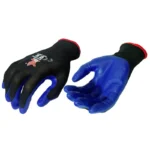 Guantes de poliéster calibre 15 color negro con recubrimiento en espuma de nitrilo talla 8 Boyuan BG174BF-8 x 6 pares.