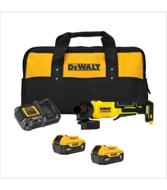 Pulidora inalámbrica DeWalt DCG408P2-B3 de 20 V con 2 baterías de 5 Ah.