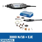Mototool Dremel 3000 con 18 accesorios y guaya flexible 3000RE para trabajos de precisión.